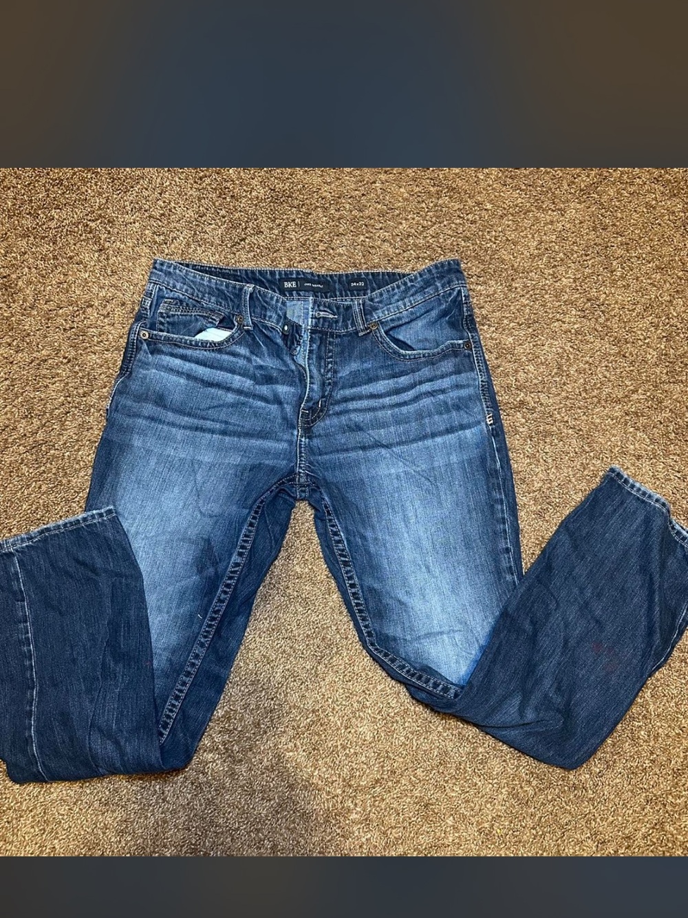 Bke 34x32 Men's Blue Denim Jeans - Classic Straight Fit
